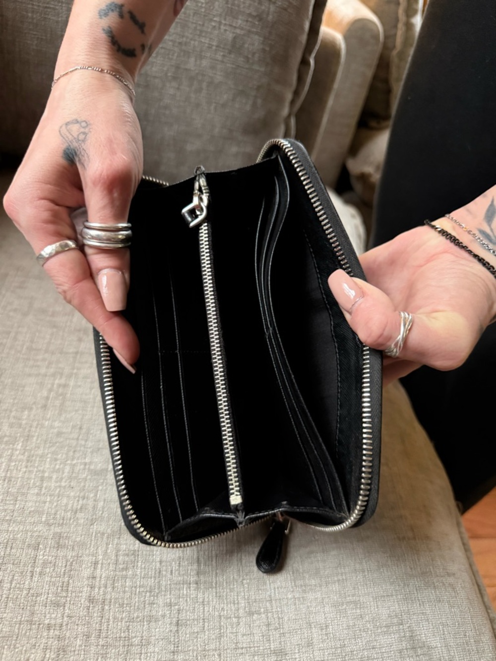 Prada Black Zip-Around Saffiano Wallet with Silver Hardware - Picture 3 of 6